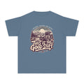 This Is the Good Stuff Youth Tee – Kids' Comfort Colors Road Trip Shirt in Blue Jean – flat lay