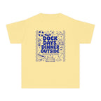 Dock Days Dinner Outside Youth Tee – Kids' Comfort Colors Lake Vacation Shirt in Butter – flat lay