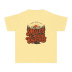Miles Made Together Youth Tee – Kids' Comfort Colors Road Trip Shirt in Butter – flat lay