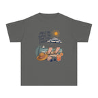 Meet Me Where the Days Feel Longer Youth Tee – Kids' Comfort Colors Beach Vacation Shirt in Pepper – flat lay
