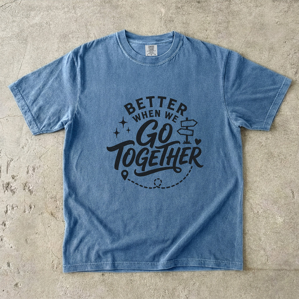 Better When We Go Together Travel Shirt in Blue Jean – flat lay