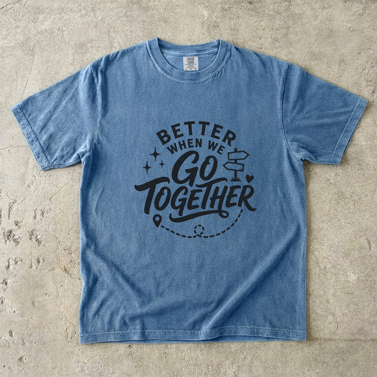 Better When We Go Together Travel Shirt in Blue Jean – flat lay