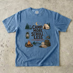 Camp More Scroll Less Camping Shirt in Blue Jean – flat lay