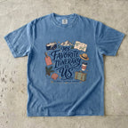My Favorite Itinerary Is Us Travel Mom Shirt in Blue Jean – flat lay