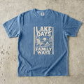 Lake Days Family Ways Vacation Shirt in Blue Jean – flat lay
