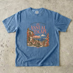The Annual Escape Girls Trip Shirt in Blue Jean – flat lay
