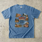 The Route Is Part of the Story Road Trip Shirt in Blue Jean – flat lay