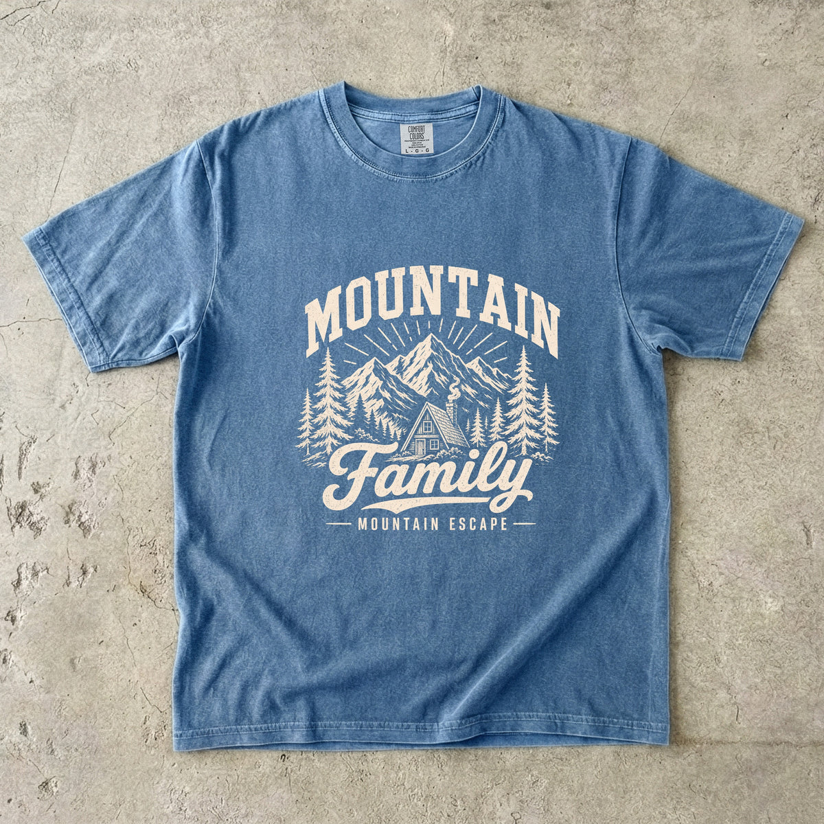 Family Mountain Escape Shirt in Blue Jean – flat lay