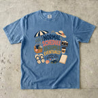 Normal Schedule Resumes Eventually Family Getaway Shirt in Blue Jean – flat lay