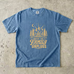 Where the Family Unplugs Cabin Shirt in Blue Jean – flat lay