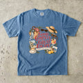 Good Company Great Escape Girls Trip Shirt in Blue Jean – flat lay
