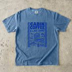 Cabin Coffee and Lake Swims Lake Vacation Shirt in Blue Jean – flat lay