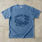Coastal Drive Family Escape Shirt in Blue Jean – flat lay
