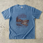 A Little Farther from Routine Family Getaway Shirt in Blue Jean – flat lay