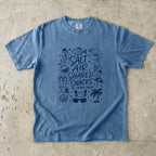 Salt Air Shared Snacks Beach Vacation Shirt in Blue Jean – flat lay