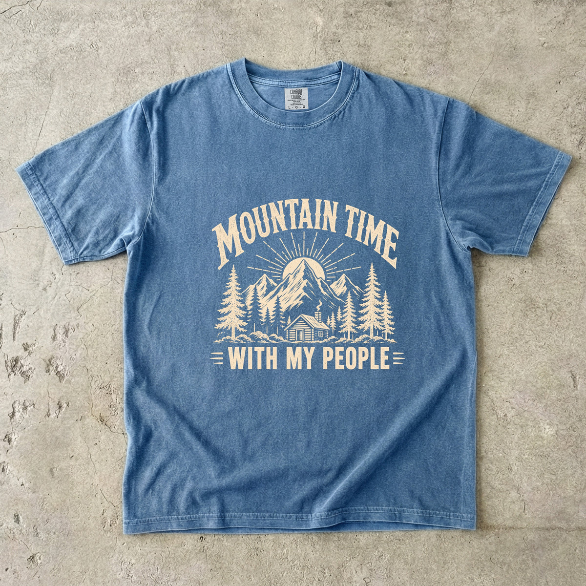 Mountain Time With My People Family Trip Shirt in Blue Jean – flat lay