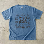 Outside Until Dinner Camping Shirt in Blue Jean – flat lay
