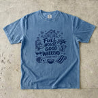 Full House Good Weekend Family Getaway Shirt in Blue Jean – flat lay