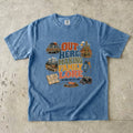 Out Here Making Family Lore Road Trip Shirt in Blue Jean – flat lay
