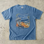 Vacay Mode Family Edition Travel Mom Shirt in Blue Jean – flat lay