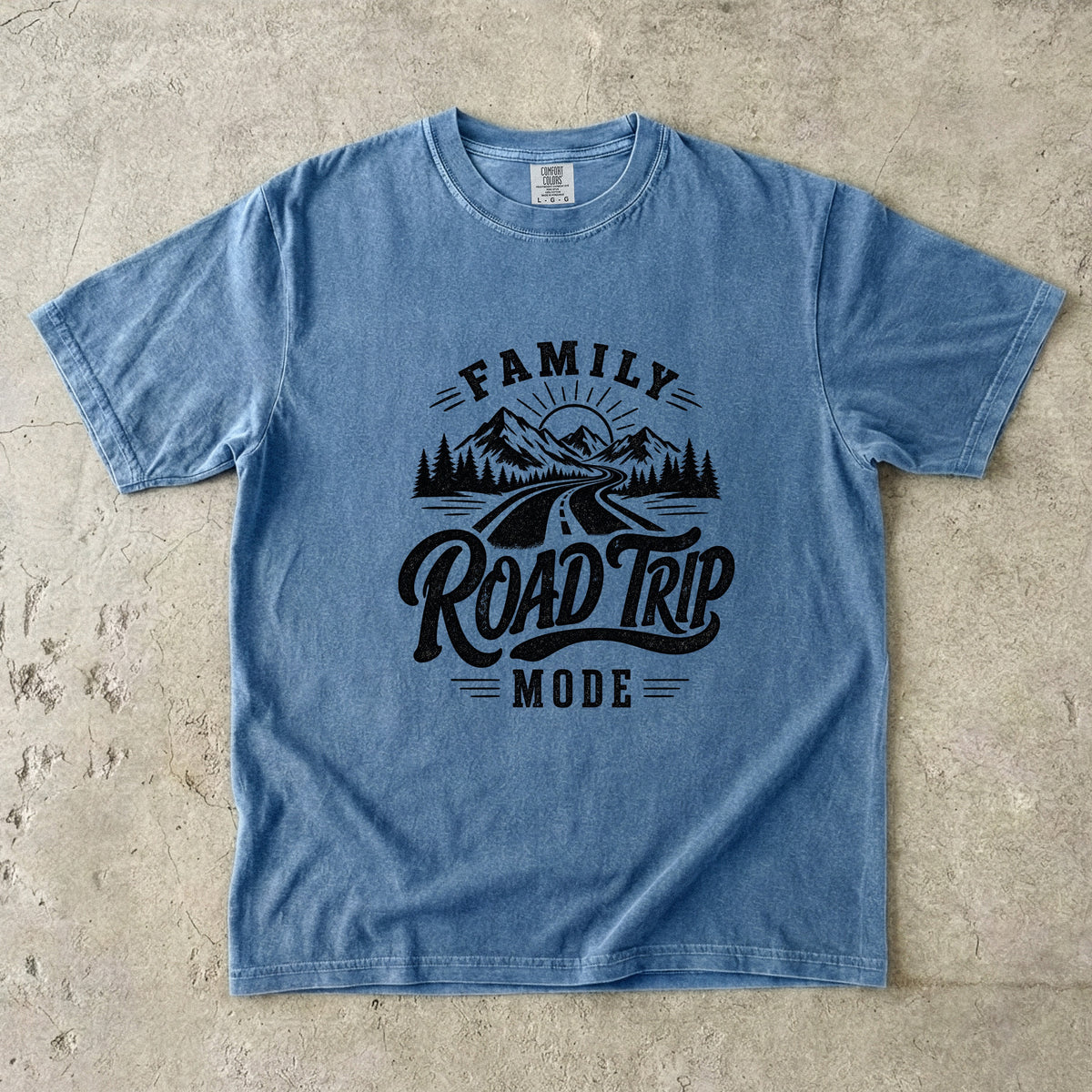 Family Road Trip Mode Shirt in Blue Jean – flat lay