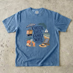 Coastal Days Family Ways Beach Vacation Shirt in Blue Jean – flat lay