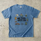 Map Folded Windows Down Road Trip Shirt in Blue Jean – flat lay