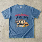 Weekend Plans Leave Town Girls Trip Shirt in Blue Jean – flat lay