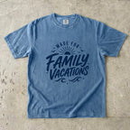 Made for Family Vacations Retro Travel Shirt in Blue Jean – flat lay