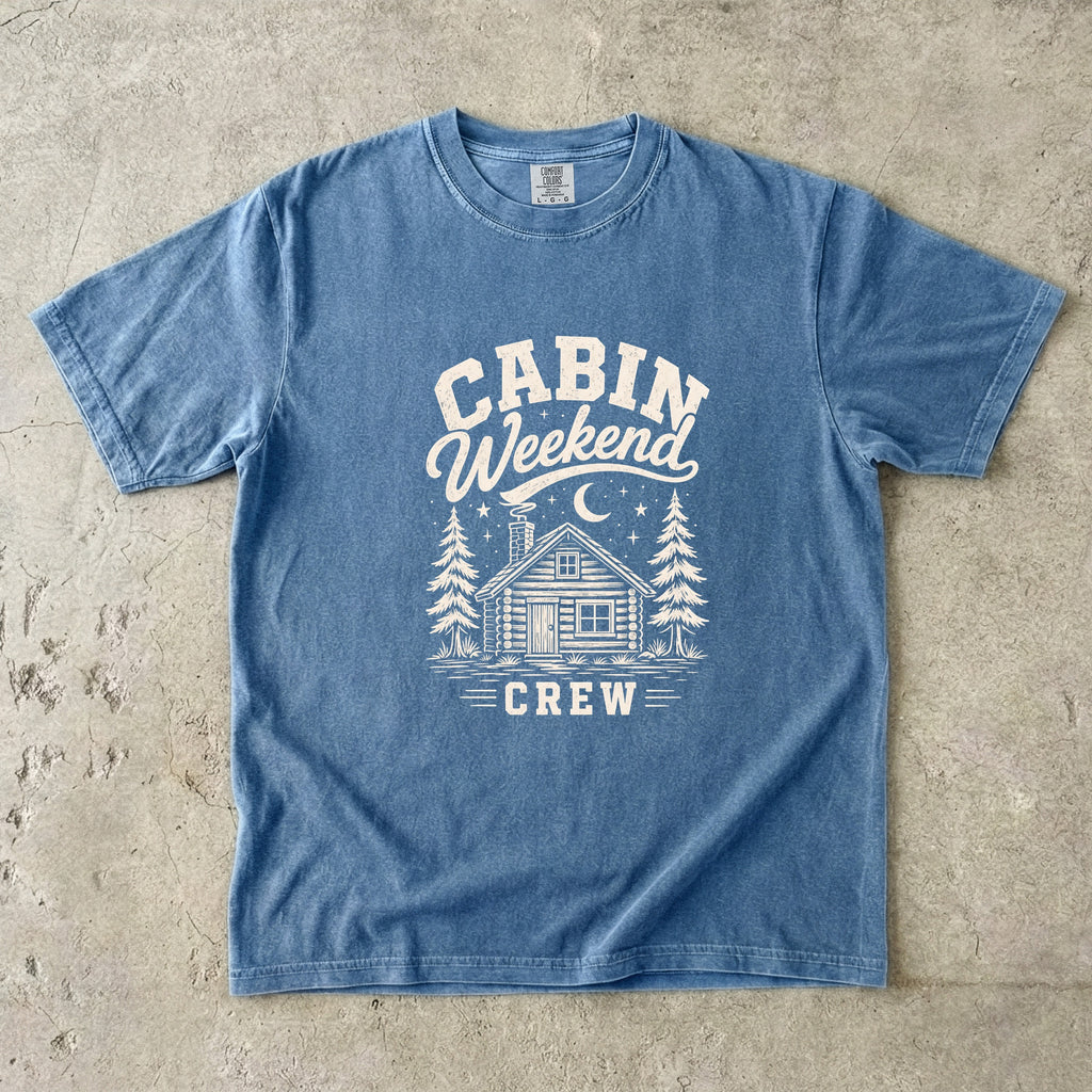Cabin Weekend Crew Vintage Shirt in Blue Jean – flat lay