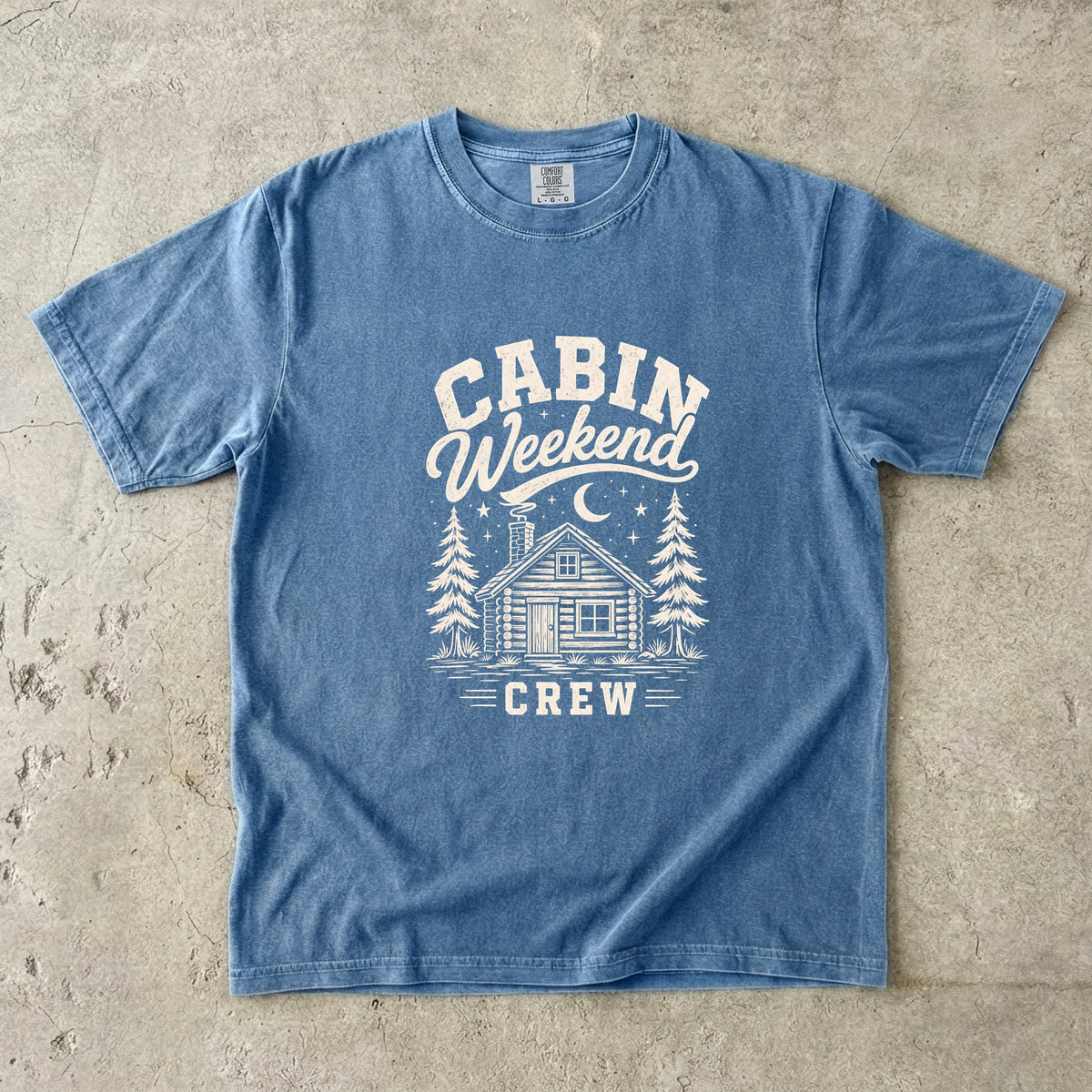 Cabin Weekend Crew Vintage Shirt in Blue Jean – flat lay