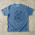 Shared Rooms and Ocean Views Girls Trip Shirt in Blue Jean – flat lay