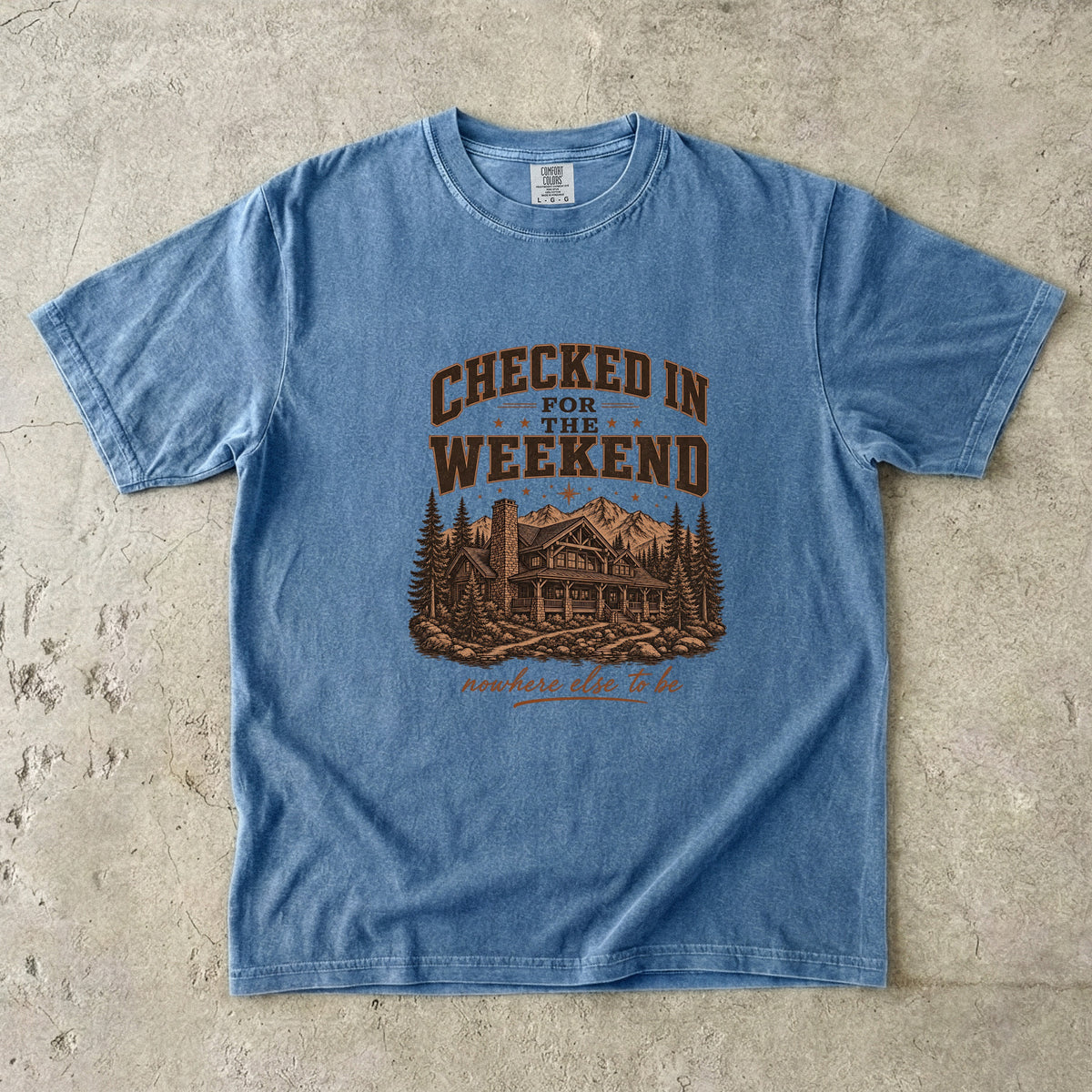 Checked In for the Weekend Cabin Weekend Shirt in Blue Jean – flat lay