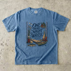 One More Night by the Water Lake Vacation Shirt in Blue Jean – flat lay