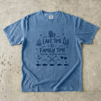 Lake Time Is Family Time Lake Vacation Shirt in Blue Jean – flat lay