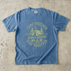 Camp Together Stay Together Family Weekend Shirt in Blue Jean – flat lay