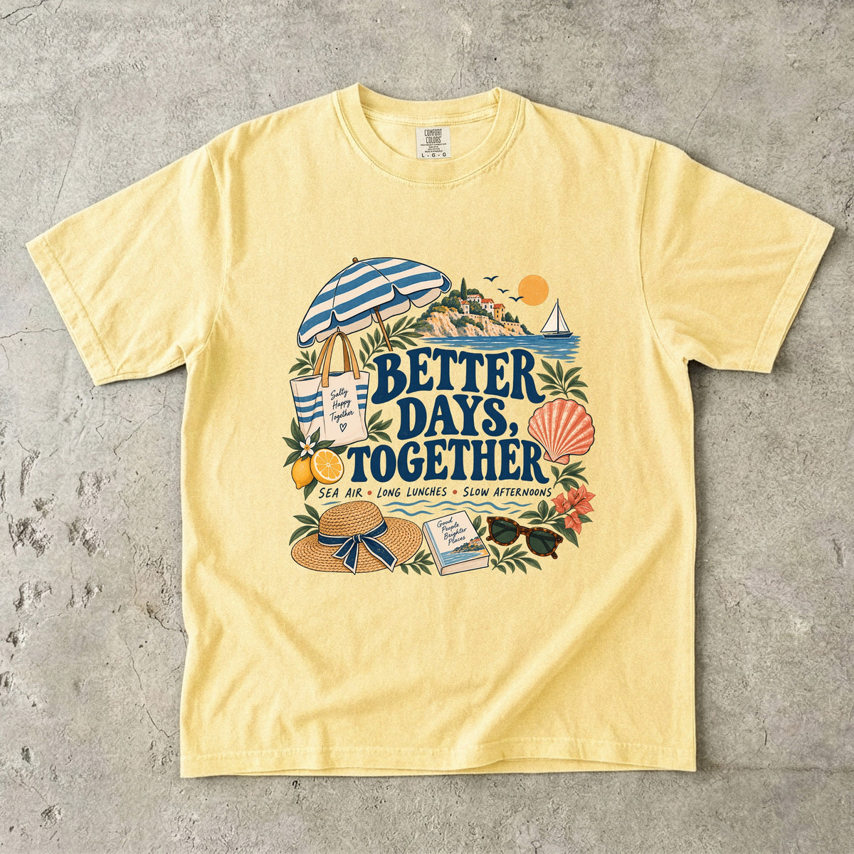 Better Days Together Coastal Vacation Shirt in Butter – flat lay