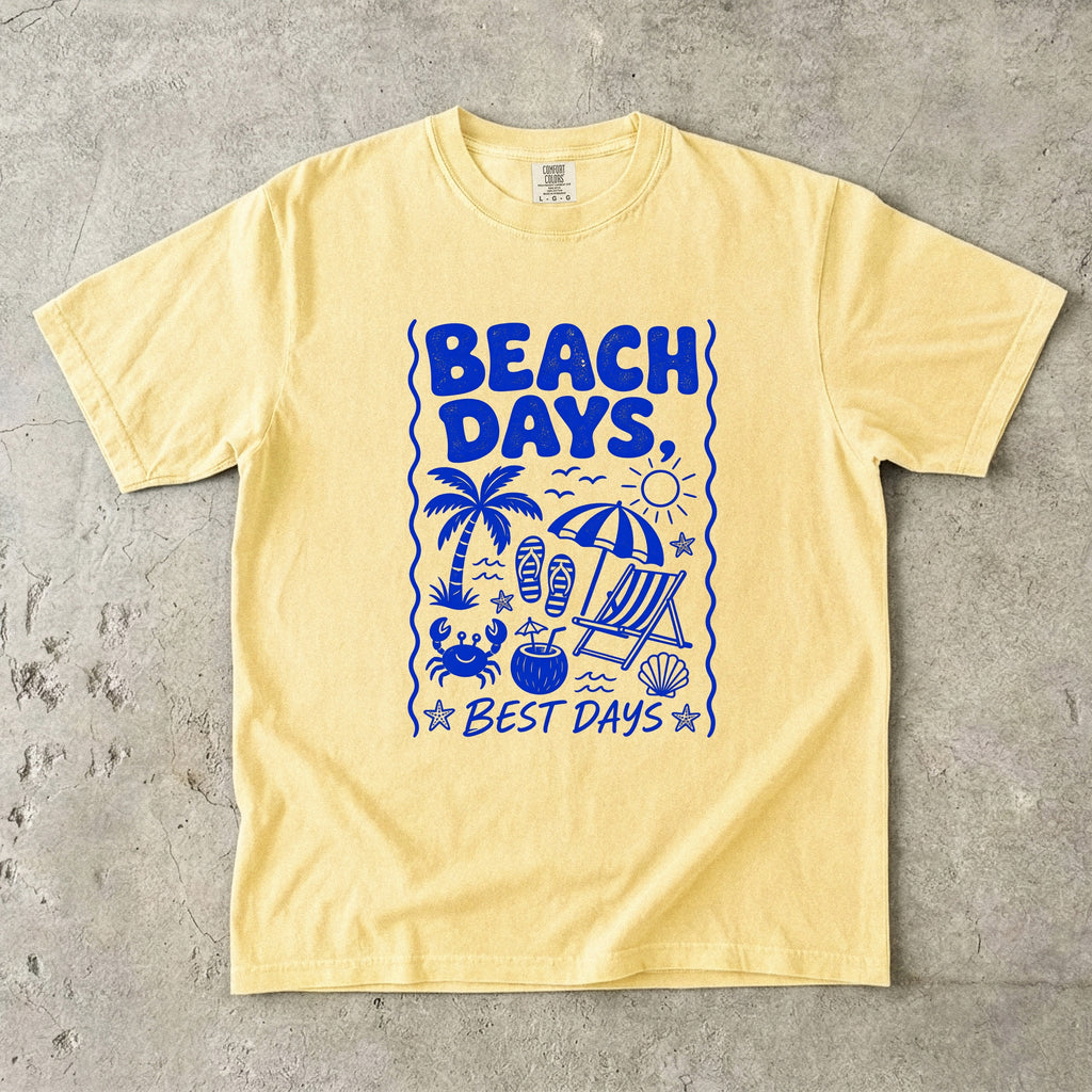 Beach Days Best Days Beach Vacation Shirt in Butter – flat lay