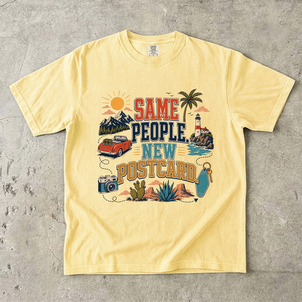Same People New Postcard Road Trip Shirt in Butter – flat lay