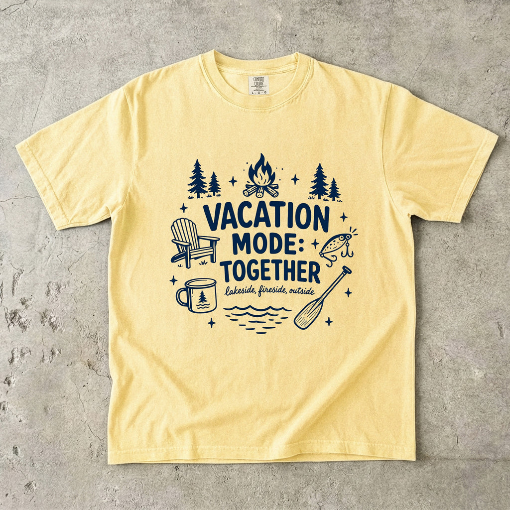 Vacation Mode Together Lake Vacation Shirt in Butter – flat lay