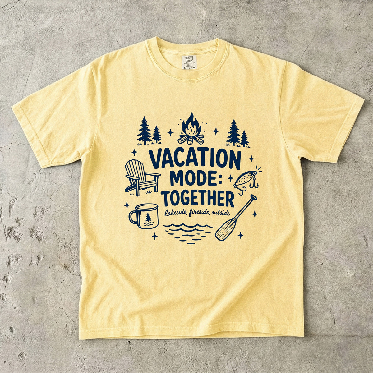 Vacation Mode Together Lake Vacation Shirt in Butter – flat lay