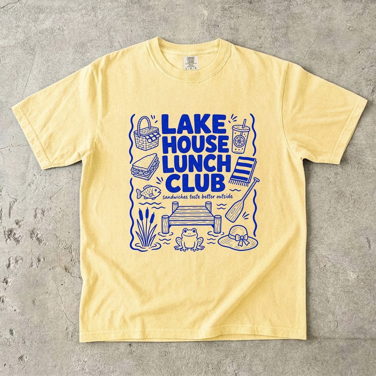 Lake House Lunch Club Lake Vacation Shirt in Butter – flat lay