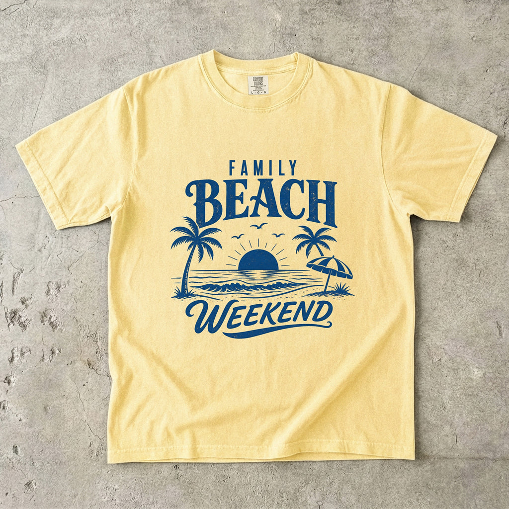 Family Beach Weekend Shirt in Butter – flat lay