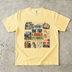 One Trip a Hundred Little Moments Family Travel Shirt in Butter – flat lay