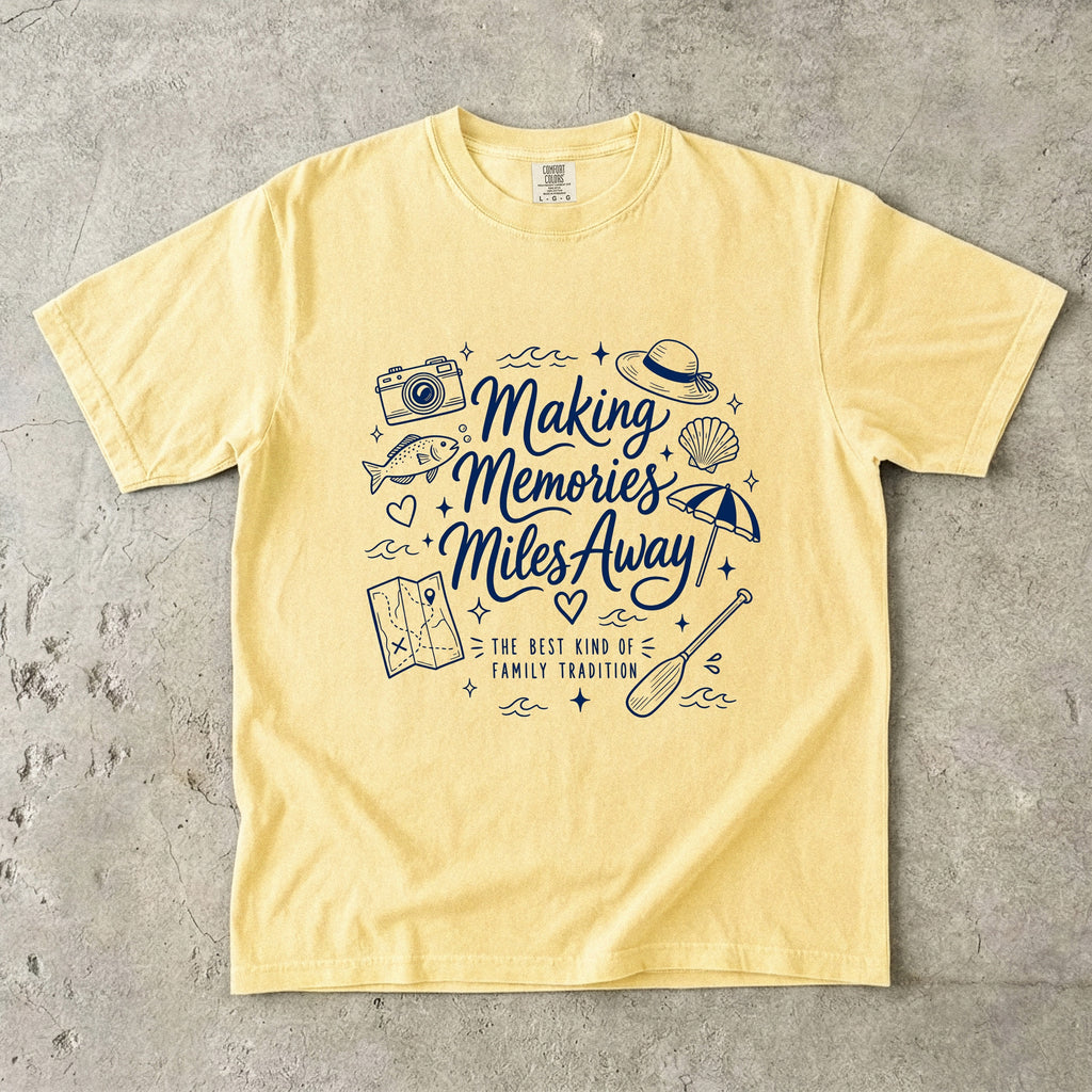 Making Memories Miles Away Road Trip Shirt in Butter – flat lay