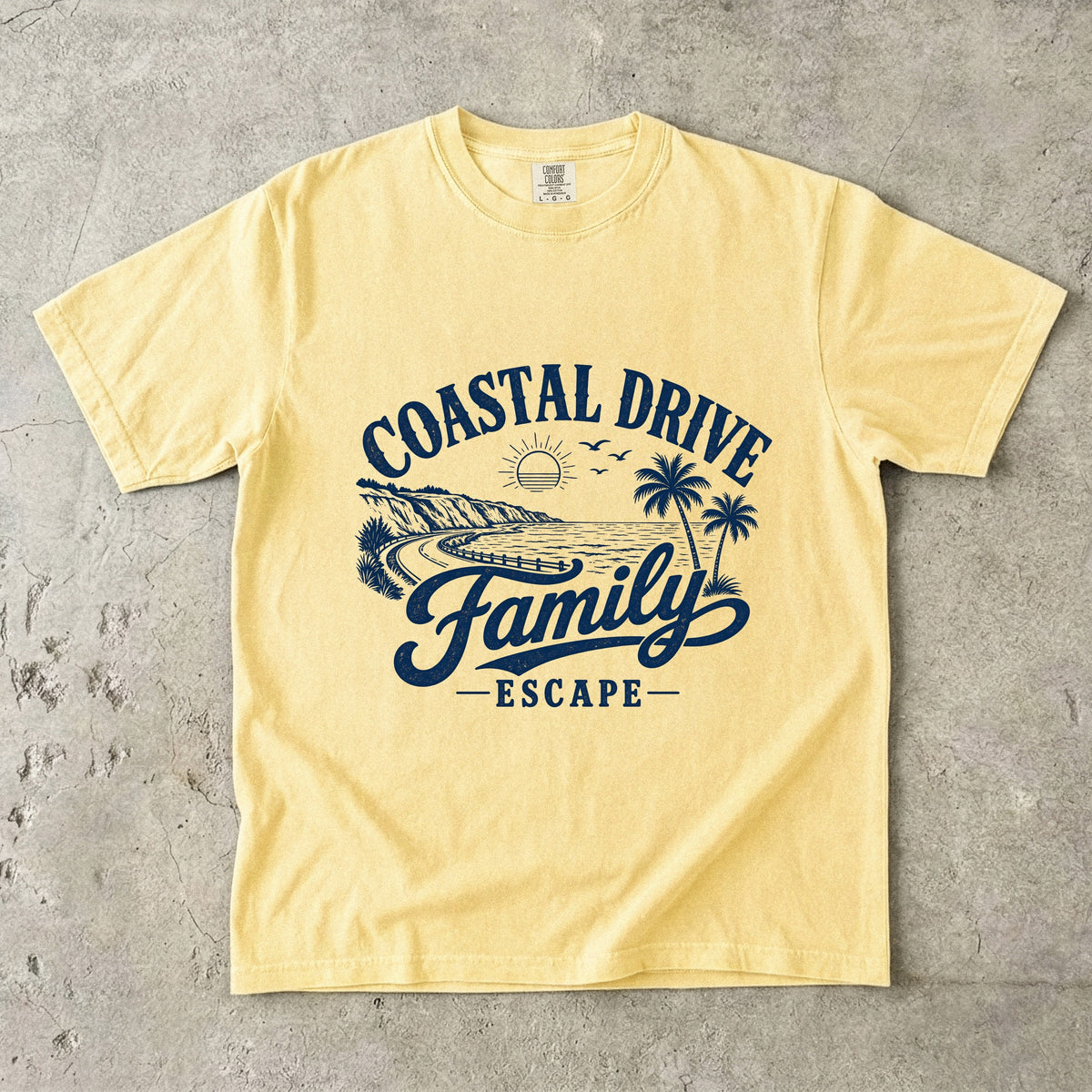 Coastal Drive Family Escape Shirt in Butter – flat lay