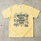 Weekend Table Everyone's Here Family Getaway Shirt in Butter – flat lay