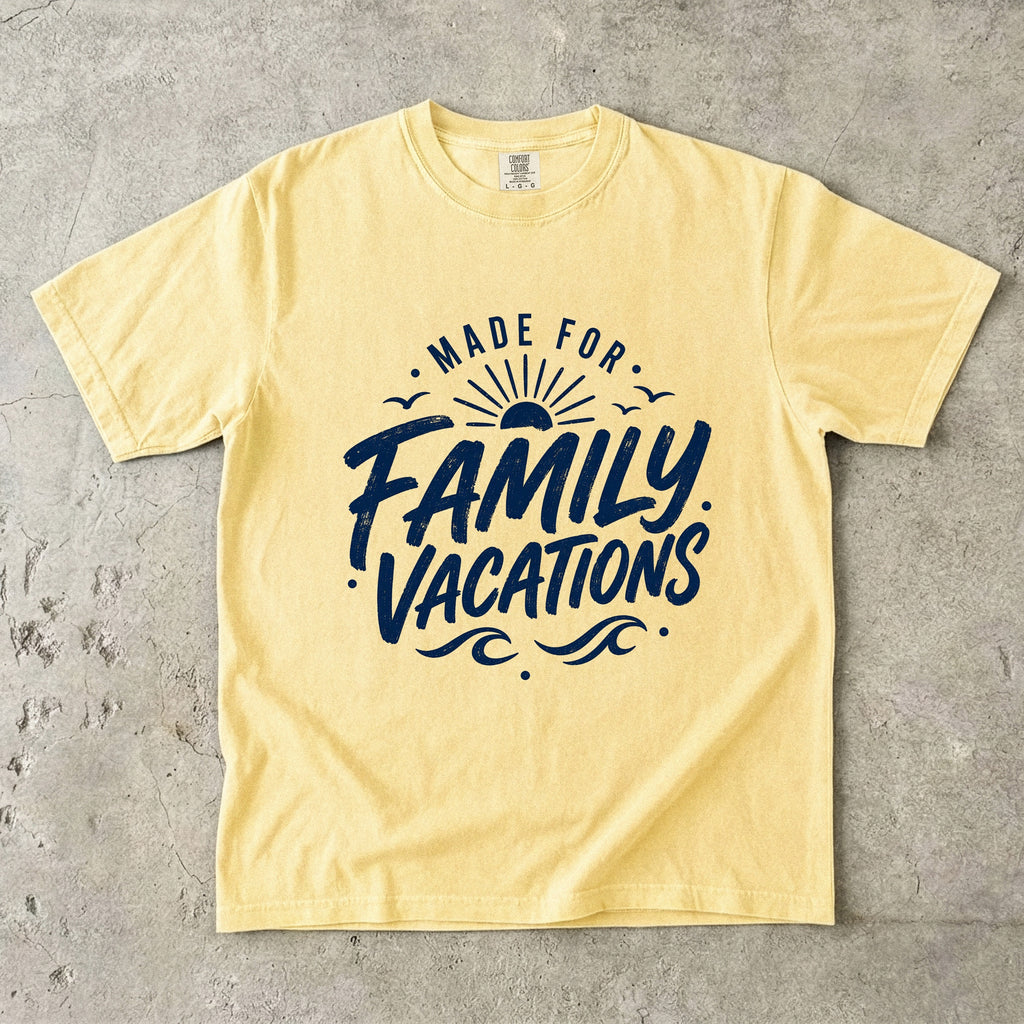Made for Family Vacations Retro Travel Shirt in Butter – flat lay