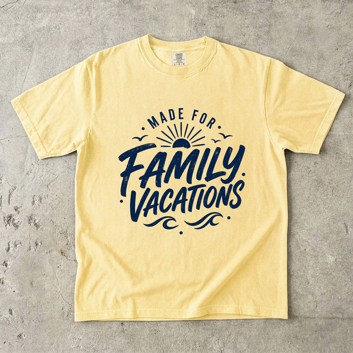 Made for Family Vacations Retro Travel Shirt in Butter – flat lay
