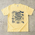 Swim First Supper Later Lake Vacation Shirt in Butter – flat lay